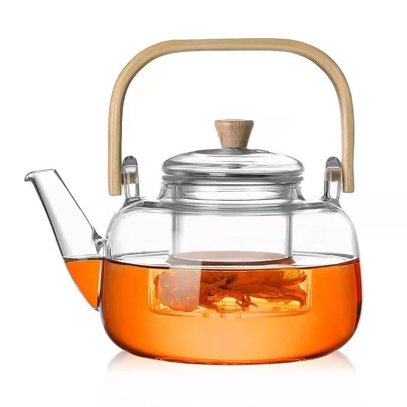 800ml Glass Tea Pot with Weave Handle Chinese Heat-resistant Glass Teapot Transparent Steaming Tea Glass Kettle Tea Set