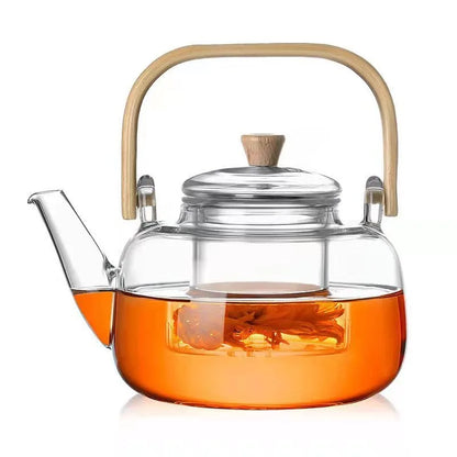 800ml Glass Tea Pot with Weave Handle Chinese Heat-resistant Glass Teapot Transparent Steaming Tea Glass Kettle Tea Set
