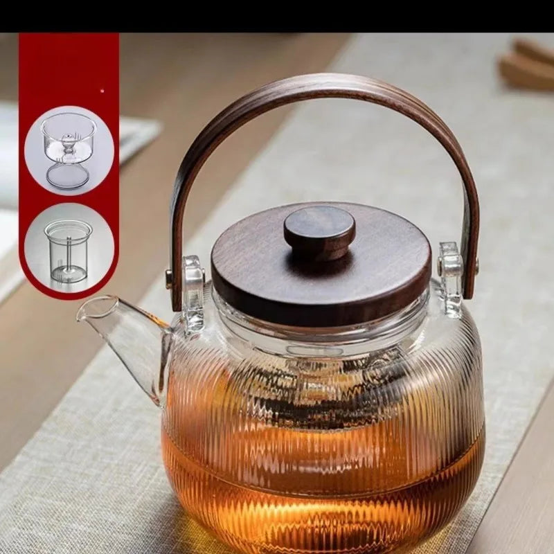 800ml Glass Tea Pot with Weave Handle Chinese Heat-resistant Glass Teapot Transparent Steaming Tea Glass Kettle Tea Set