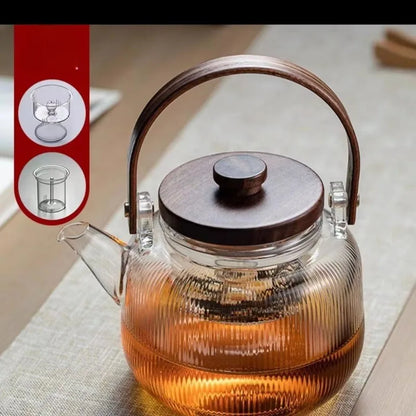 800ml Glass Tea Pot with Weave Handle Chinese Heat-resistant Glass Teapot Transparent Steaming Tea Glass Kettle Tea Set