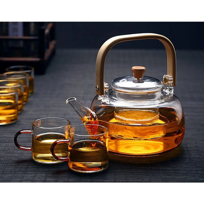 800ml Glass Tea Pot with Weave Handle Chinese Heat-resistant Glass Teapot Transparent Steaming Tea Glass Kettle Tea Set