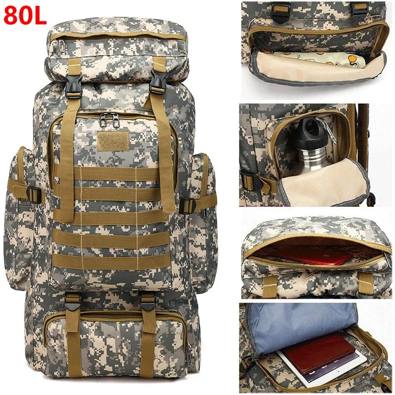 80L Unisex Men Outdoor Travel Pack Sports School Bag Climbing Hiking Fishing Camping Backpack for Male Women Female