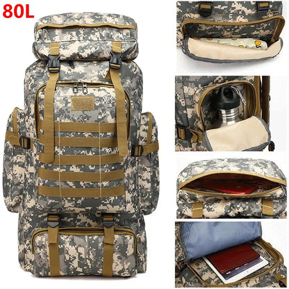 80L Unisex Men Outdoor Travel Pack Sports School Bag Climbing Hiking Fishing Camping Backpack for Male Women Female
