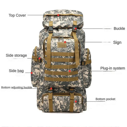 80L Unisex Men Outdoor Travel Pack Sports School Bag Climbing Hiking Fishing Camping Backpack for Male Women Female