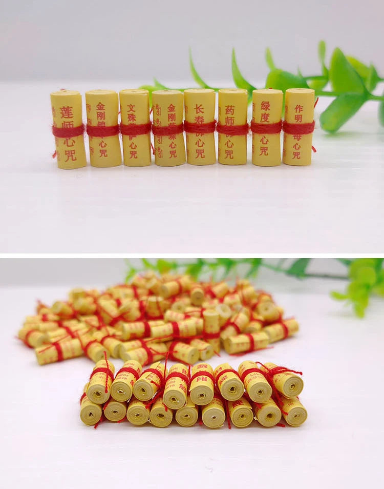 80PCS Wholesale Buddhist supplies 8 BUDDHAS miniature heart mantra Buddhist scriptures Paper roll amulet talisman Temple Abbot