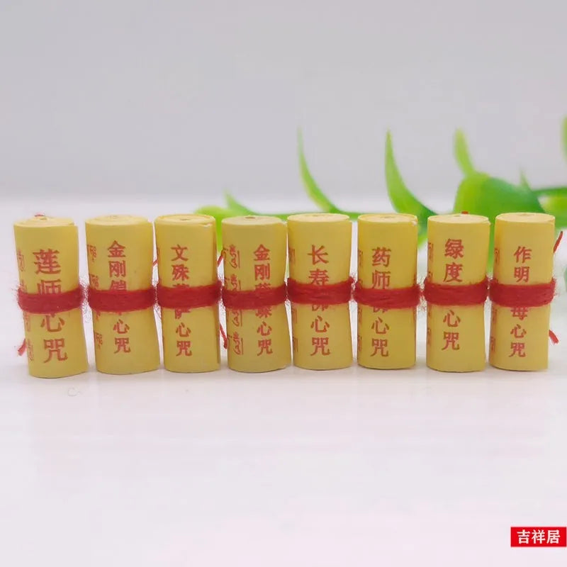 80PCS Wholesale Buddhist supplies 8 BUDDHAS miniature heart mantra Buddhist scriptures Paper roll amulet talisman Temple Abbot