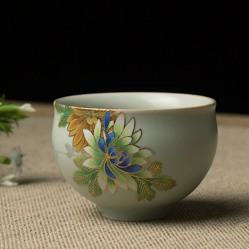 80ml Chinese Jingdezhen porcelain boutique tea cup ruyao crackle glaze cup of tea kungfu tea cups flower design ceramic cups tea