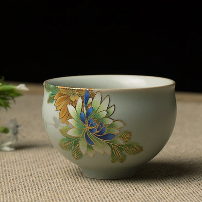 80ml Chinese Jingdezhen porcelain boutique tea cup ruyao crackle glaze cup of tea kungfu tea cups flower design ceramic cups tea