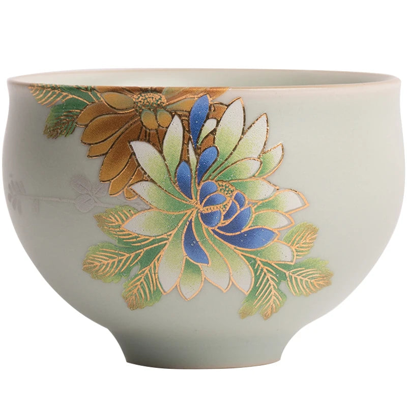 80ml Chinese Jingdezhen porcelain boutique tea cup ruyao crackle glaze cup of tea kungfu tea cups flower design ceramic cups tea