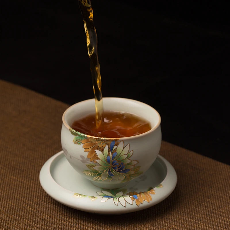 80ml Chinese Jingdezhen porcelain boutique tea cup ruyao crackle glaze cup of tea kungfu tea cups flower design ceramic cups tea