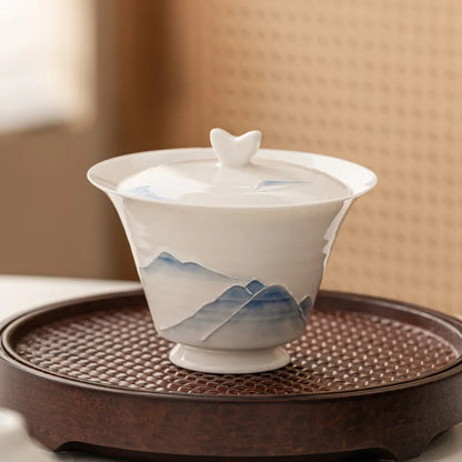 80ml Hand Painted Mountain Gaiwan For Tea  Porcelain Tureen With Lid Teaware Kung Fu Tea Set Chinese Cup Tea Bowls Small Chawan