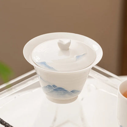 80ml Hand Painted Mountain Gaiwan For Tea  Porcelain Tureen With Lid Teaware Kung Fu Tea Set Chinese Cup Tea Bowls Small Chawan