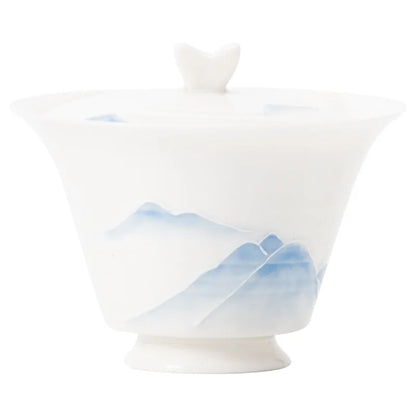 80ml Hand Painted Mountain Gaiwan For Tea  Porcelain Tureen With Lid Teaware Kung Fu Tea Set Chinese Cup Tea Bowls Small Chawan