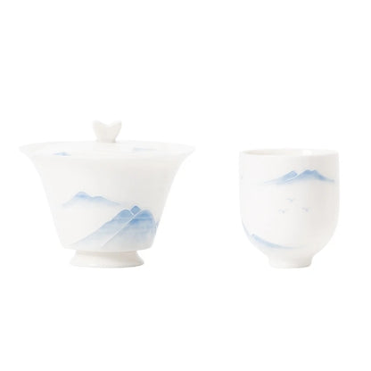 80ml Hand Painted Mountain Gaiwan For Tea  Porcelain Tureen With Lid Teaware Kung Fu Tea Set Chinese Cup Tea Bowls Small Chawan