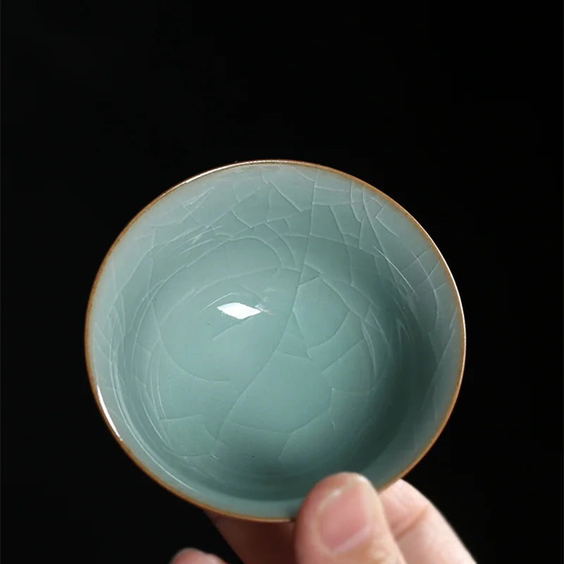 80ml one tea cup porcelain crackle glaze longquan celadon cup of tea marked Chinese cups Pu'er tea one piece on sales blue green