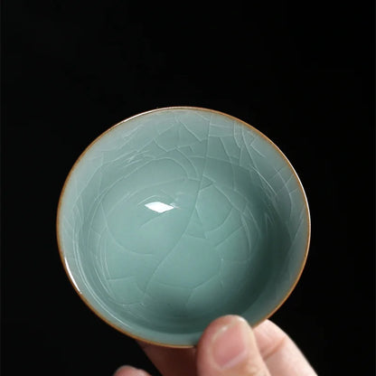 80ml one tea cup porcelain crackle glaze longquan celadon cup of tea marked Chinese cups Pu'er tea one piece on sales blue green