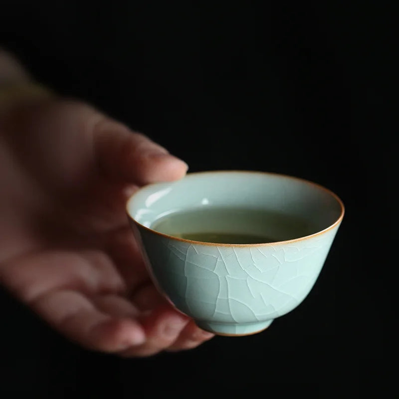 80ml one tea cup porcelain crackle glaze longquan celadon cup of tea marked Chinese cups Pu'er tea one piece on sales blue green