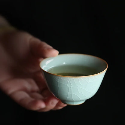 80ml one tea cup porcelain crackle glaze longquan celadon cup of tea marked Chinese cups Pu'er tea one piece on sales blue green