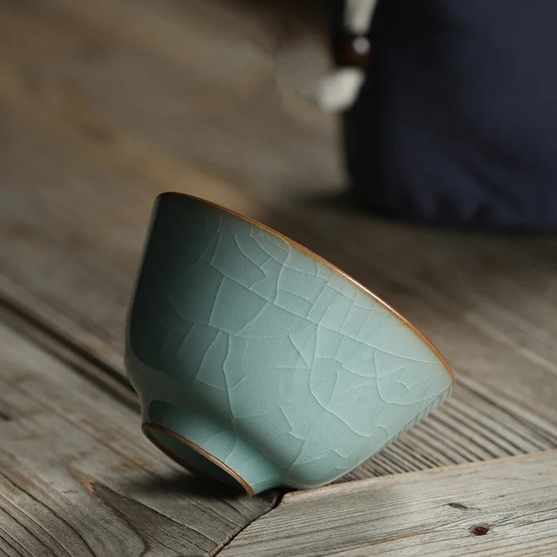 80ml one tea cup porcelain crackle glaze longquan celadon cup of tea marked Chinese cups Pu'er tea one piece on sales blue green