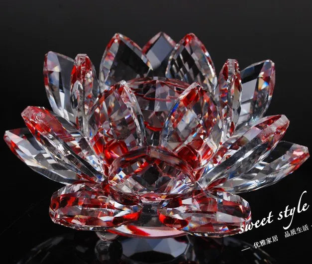 80mm k9 Crystal Lotus Flower Crafts Glass Paperweight Fengshui Ornaments Figurines  Wedding Party Decor Gifts Souvenir statue
