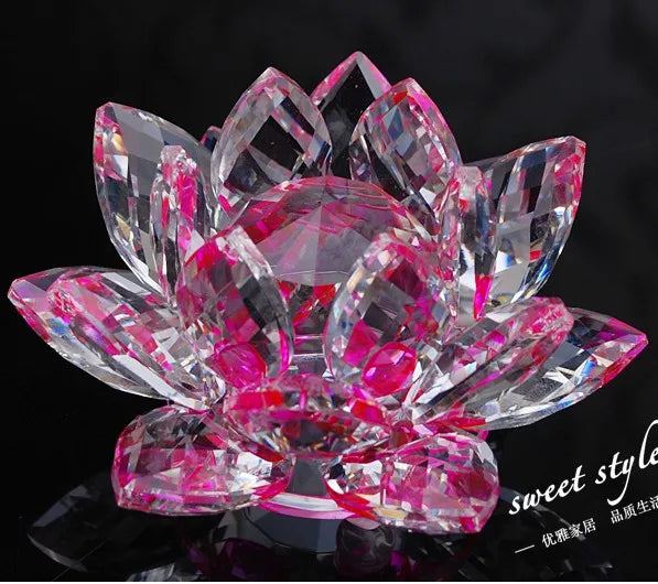 80mm k9 Crystal Lotus Flower Crafts Glass Paperweight Fengshui Ornaments Figurines  Wedding Party Decor Gifts Souvenir statue