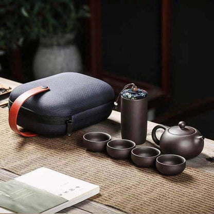 RARITYUS Ceramic Chinese Kungfu Tea Set Handmade Zisha Teapot Set with Teacup, Tea Tray, Tea Canister, Portable Travel Bag for Outdoor Office Picnic Camping