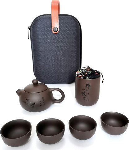 Aeseark Chinese Tea Set – Handmade Portable Purple Clay Tea Set,Gongfu Tea Set,Kung Fu Tea Set, Tea pot Set Porcelain Teapot & Teacups with Travel Bag - As Gifts