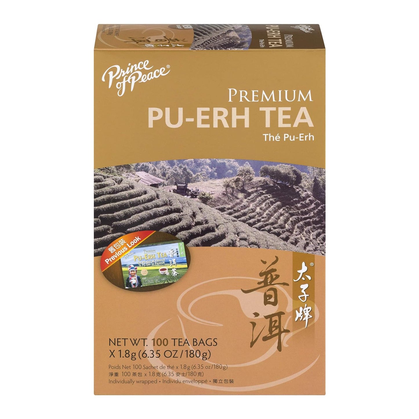 Prince Of Peace Premium Pu Erh Black Tea - 100 bags per pack - 6 packs per case.