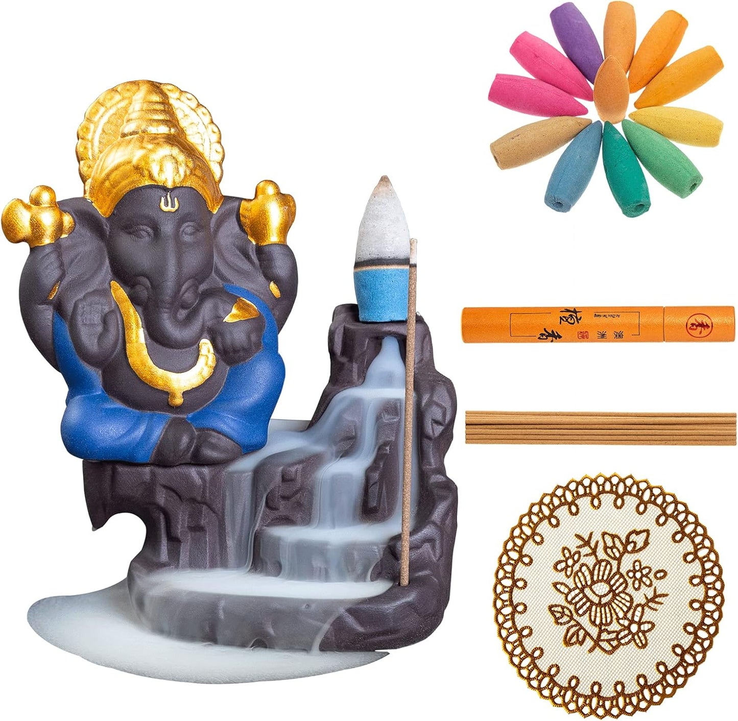 Mini Ganesha Statue,Ganapati Ganesh Statue in Incense Holders-Ganpati Idol,Ganesa Statue,Ganesha Figurine,Elephant God,Elephant Buddha,Lord of Success-Ceramic Ganesha Pottery Ganesha-for Home Decor