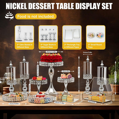 11Pcs Metal Cupcake Stand, Crystal Cake Stand Display Set Cake Large Cake Rack with Base Dessert Trays for Wedding Afternoon Tea Birthday Party