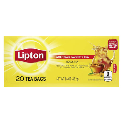 Lipton Tea Bags, Black Tea, Iced or Hot Tea, Can Support Heart Health, 20 Tea Bags(Pack of 12)