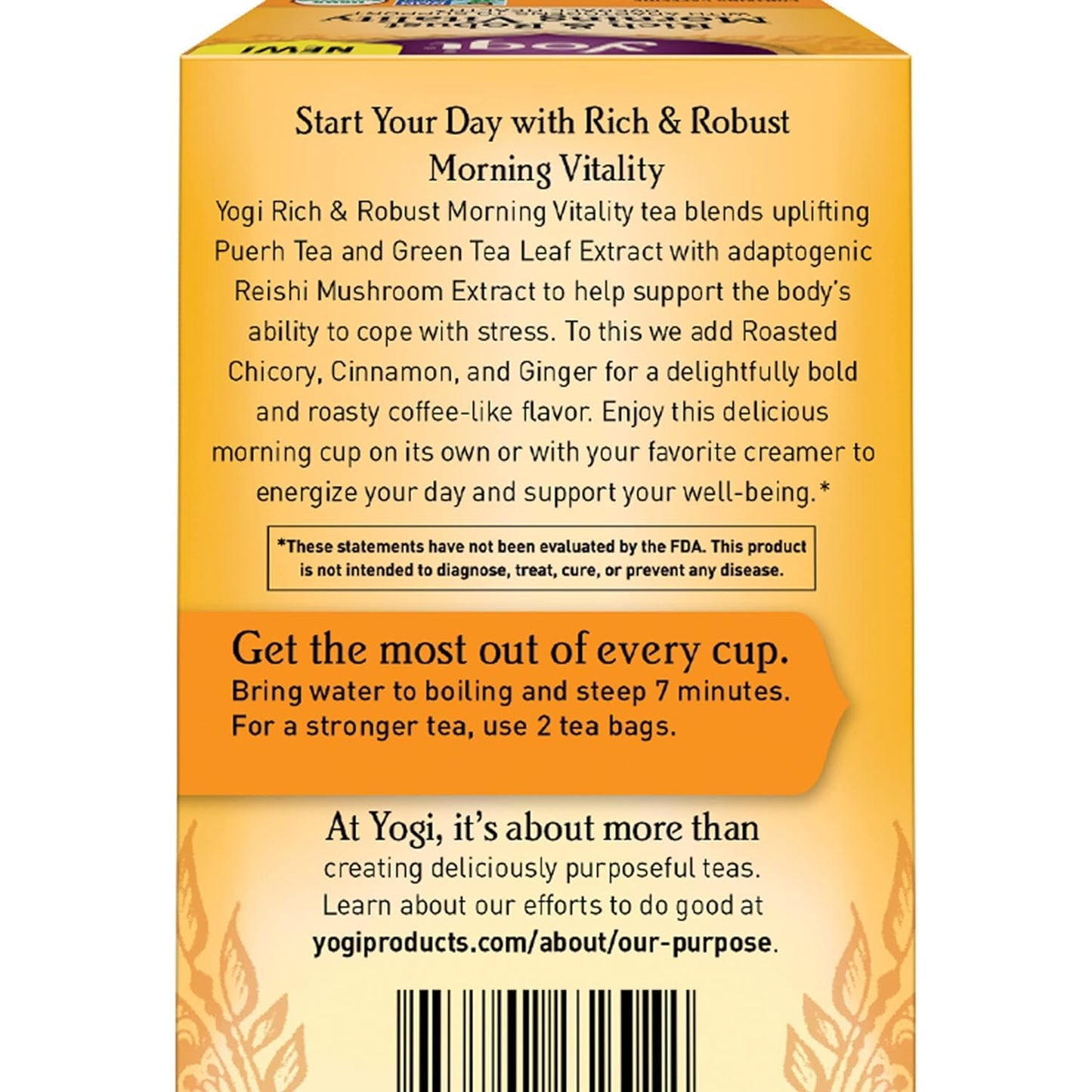 Yogi Tea Rich & Robust Morning Vitality Tea - 16 Tea Bags per Pack (4 Packs) - Organic Adaptogen Tea Perfect for the Morning - Includes Puerh Tea Leaf, Roasted Chicory Root, Cinnamon Bark & More