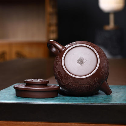 SILINE Zisha Teapot, Chinese Yixing Clay Handmade Tea Pot 10.8 Oz, Infuse Brew Kung Fu Loose Leaf Tea Maker (LongJulun,Zini Purple Clay)