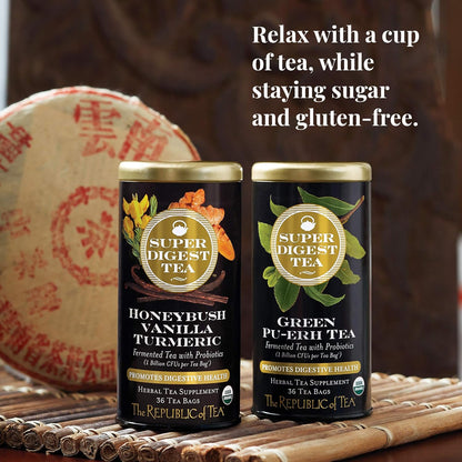 The Republic of Tea Organic Green Pu-erh SuperDigest Tea® | Probiotic Fermented Tea Bags (36 count)
