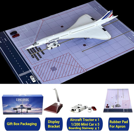 France Model Airplane 19 Inches Long 1/125 Scale France Model with LED Lights and Airport Scene Accessories Ideal Display and Gift