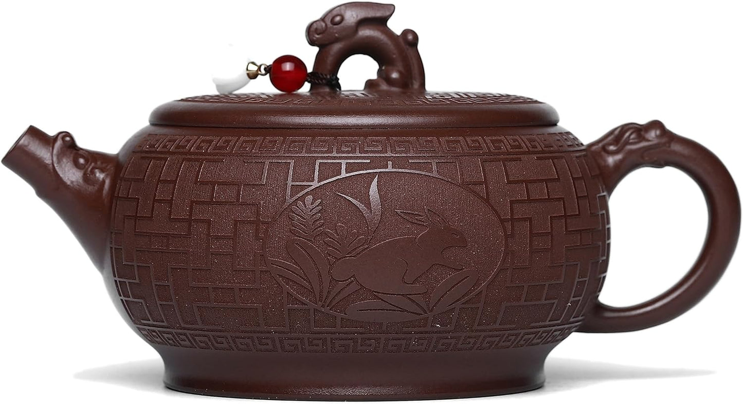 SILINE Zisha Teapot, Chinese Yixing Clay Handmade Tea Pot 9.4 Oz, Infuse Brew Kung Fu Loose Leaf Tea Maker (Lotus,Zini Purple Clay)