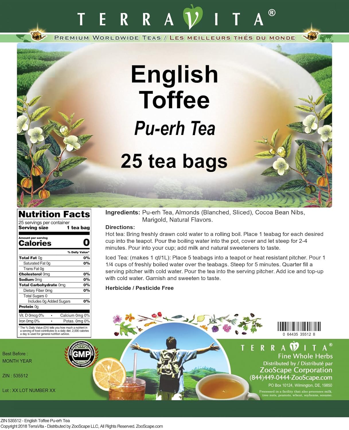 English Toffee Pu-erh Tea (25 tea bags, ZIN: 535512) - 2 Pack