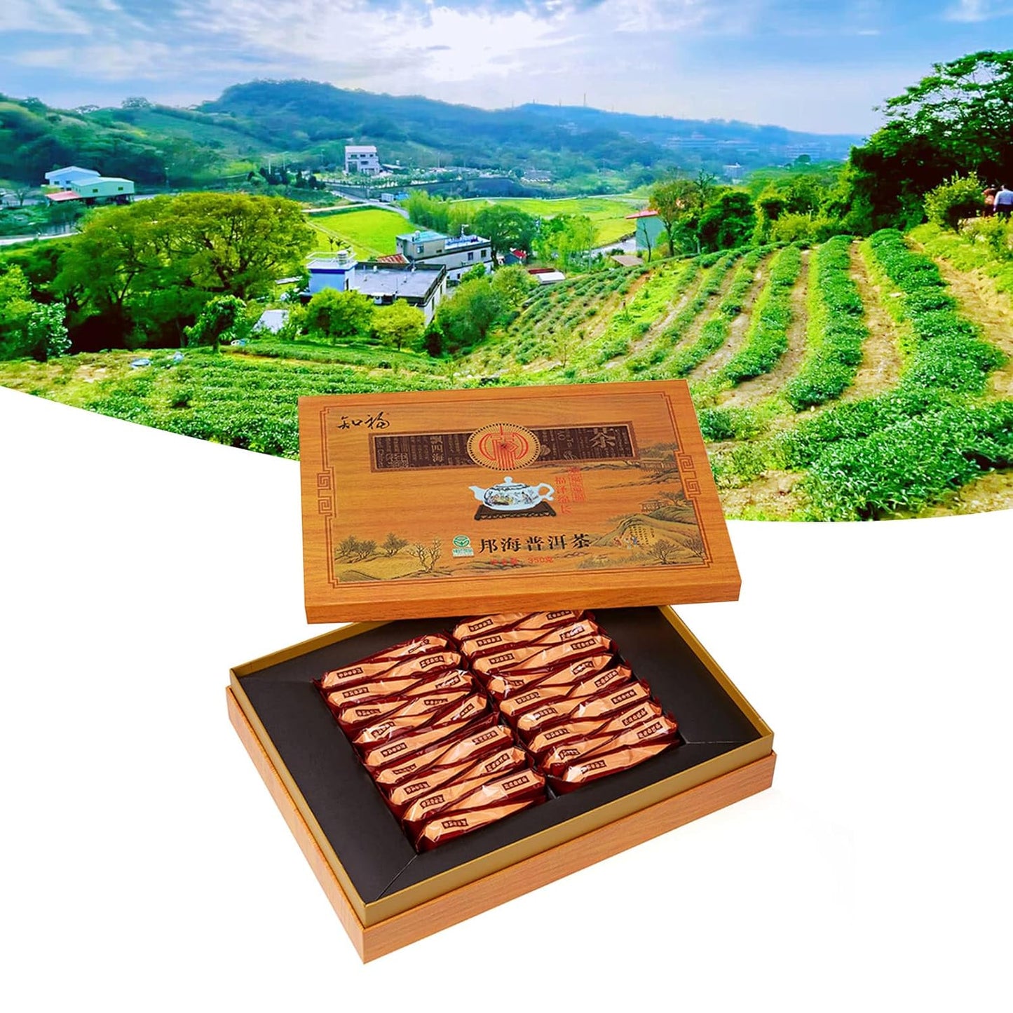 EVTSCAN 12.3 oz Puer Tea Aged Ripe Tea with Gift Box, 40 Tea Bags, China Yunnan Puerh Tea Heicha, Smooth Thick Flavour with Aged Aromas, for Seniors