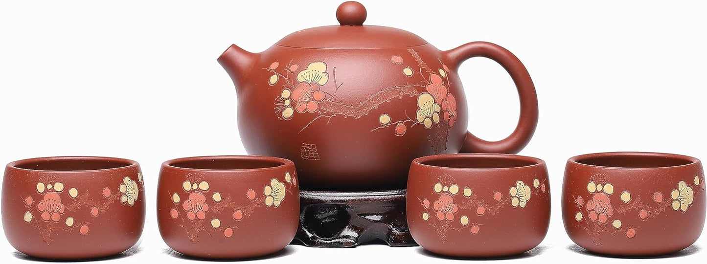 SILINE Zisha Tea Pot Set,Genuine Yixing Clay Teapot 11.8 oz with 2 Cups,Infuser Kungfu Brew Tea Maker Set,Masterpieces