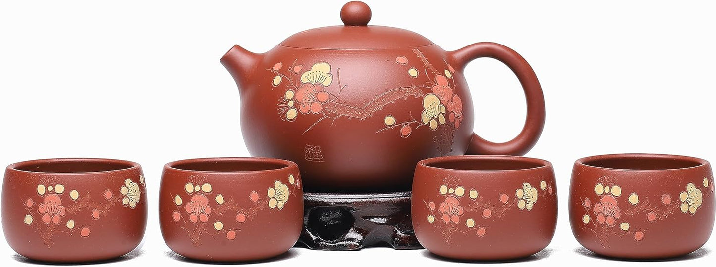 SILINE Zisha Teapot Set,Chinese Yixing Clay Handmade infuse Tea Pot 9.5 Oz/280 cc with 2 Teacups,Masterpiece Kungfu Tea Set -fineShipiao,Purple Clay