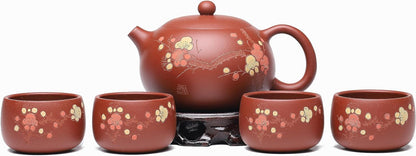 SILINE Zisha Teapot Set,Chinese Yixing Clay Handmade infuse Tea Pot 9.5 Oz/280 cc with 2 Teacups,Masterpiece Kungfu Tea Set -fineShipiao,Purple Clay