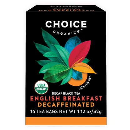 Choice Organics - Organic Decaffeinated English Breakfast Tea (1 Pack) - Fair Trade - Compostable - 16 Organic Black Tea Bags