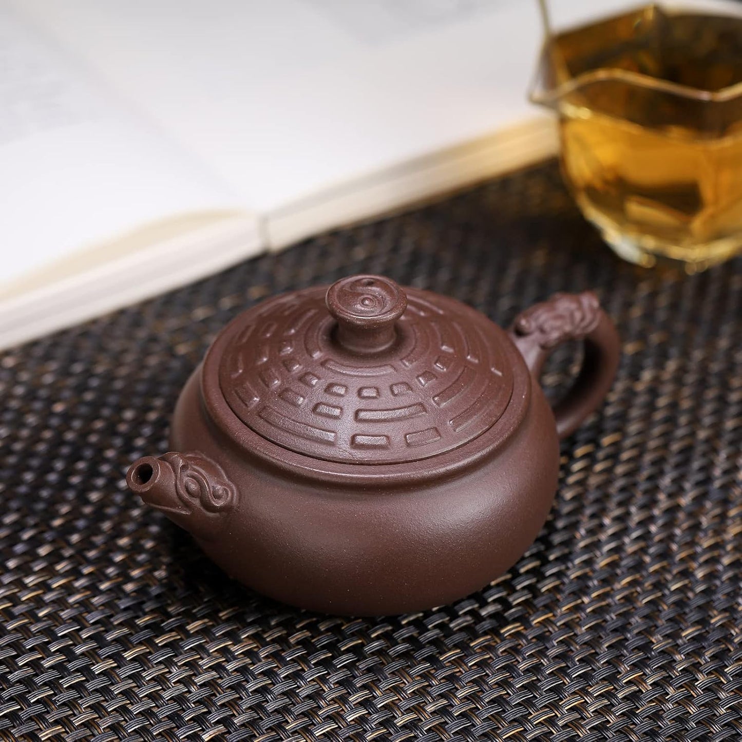 SILINE Zisha Teapot, Chinese Yixing Clay Handmade Teapot 7.9 Oz, Infuse Brew Kung Fu Loose Leaf Tea Maker -Bagua,Purple Clay