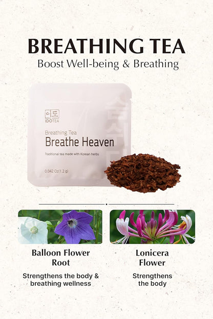 IDO Tea Breathe Heavens Breathing Tea | Organic Korean Fermented Herbal Tea | Breathe Easy Tea for Immune Support | Bedtime Tea | Detox Cleanse Tea Gift Sets (Pack of 1, 15 Tea bags)