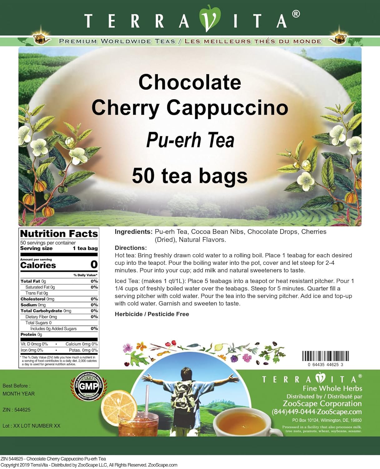 Chocolate Cherry Cappuccino Pu-erh Tea (50 tea bags, ZIN: 544625) - 2 Pack