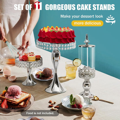 11Pcs Metal Cupcake Stand, Crystal Cake Stand Display Set Cake Large Cake Rack with Base Dessert Trays for Wedding Afternoon Tea Birthday Party