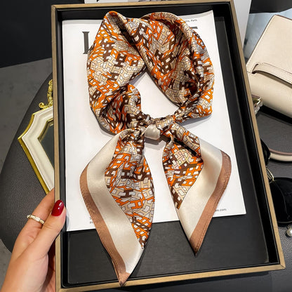 RAN Winter Warm Scarfs Silk Scarf, Womens Medium Square Satin Scarf Lightweight Letters Printed Neck Head Wrap, 27.6 x 27.6 inches