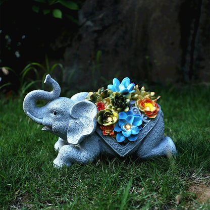 UZER Elephant Resin Sculpture with Solar Lights, Waterproof Elephant Statue for Garden Decoration, Birthday Gift for Mom'day Women (Light Grey)