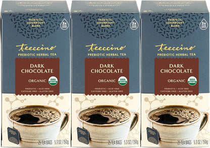 Teeccino Dark Chocolate - Prebiotic Superboost™ Herbal Tea - Support Your Probiotics with Prebiotics for Good Gut Health and Regularity, Digestive Chocolate Tea, 10 Tea Bags