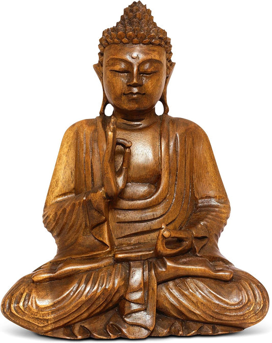 G6 Collection Wooden Serene Sitting Buddha Statue Handmade Meditating Sculpture Figurine Decorative Home Decor Accent Rustic Handcrafted Art Traditional Modern Contemporary Oriental Decor (8" Tall)